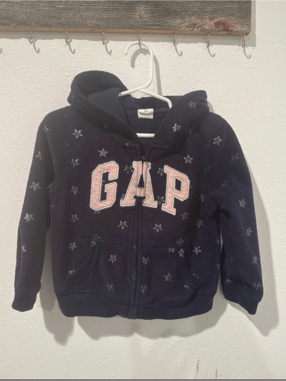 GAP Navy Hoodie with Pink Lettering and Star Print